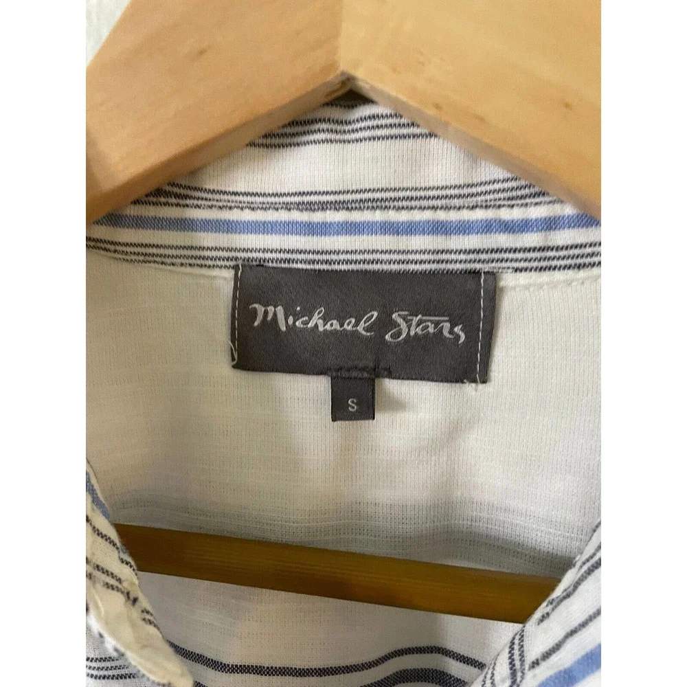 Michael Stars Size S Women's White Stripe Button Up Shirt Pocket‎ Long Sleeve